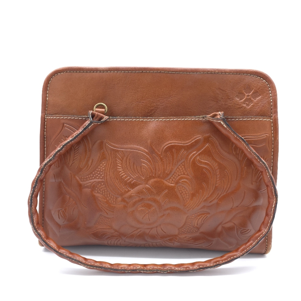 Patricia Nash Paris Large Satchel Italian Leather Bag Burnished Tooled Purse